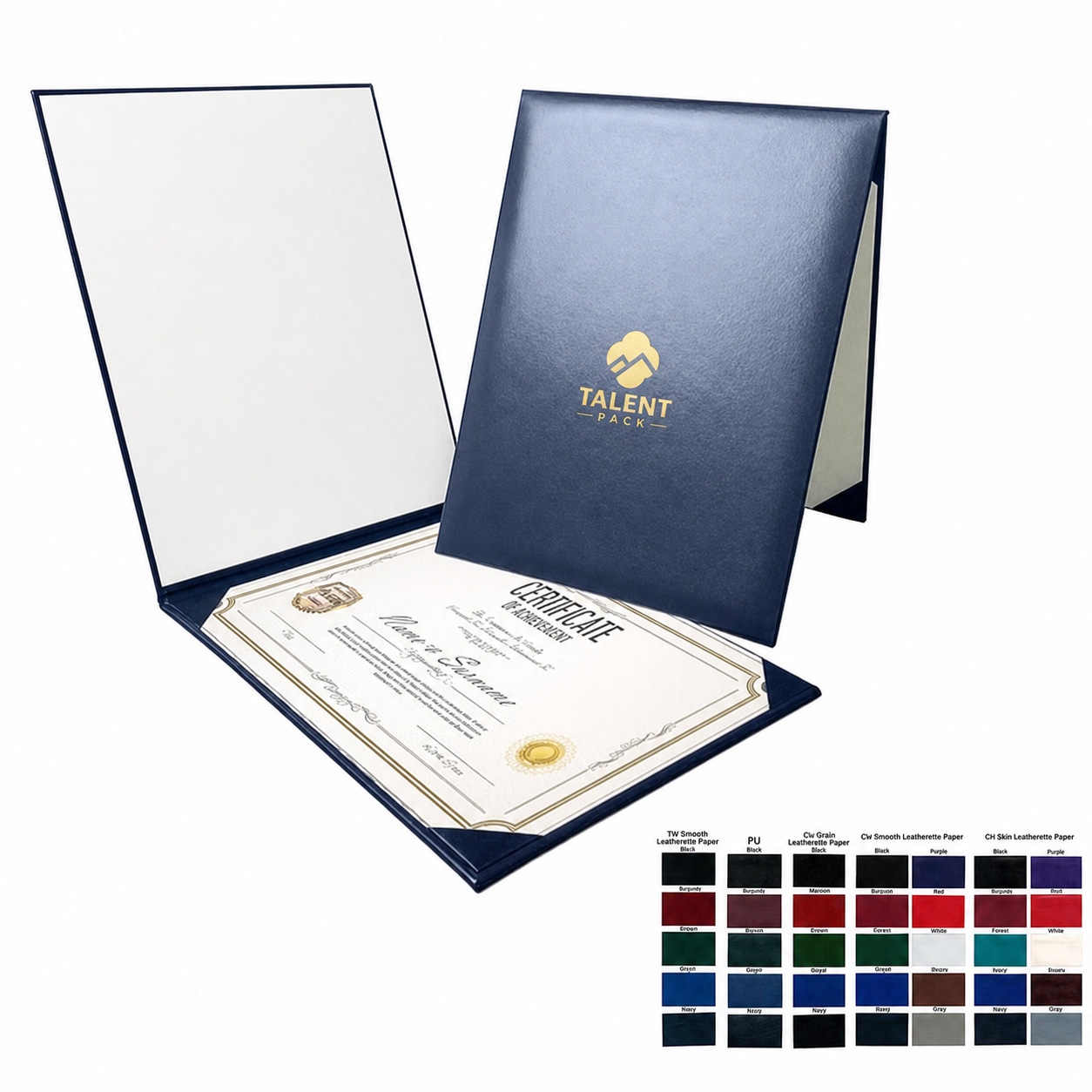 Navy certificate cover with material samples